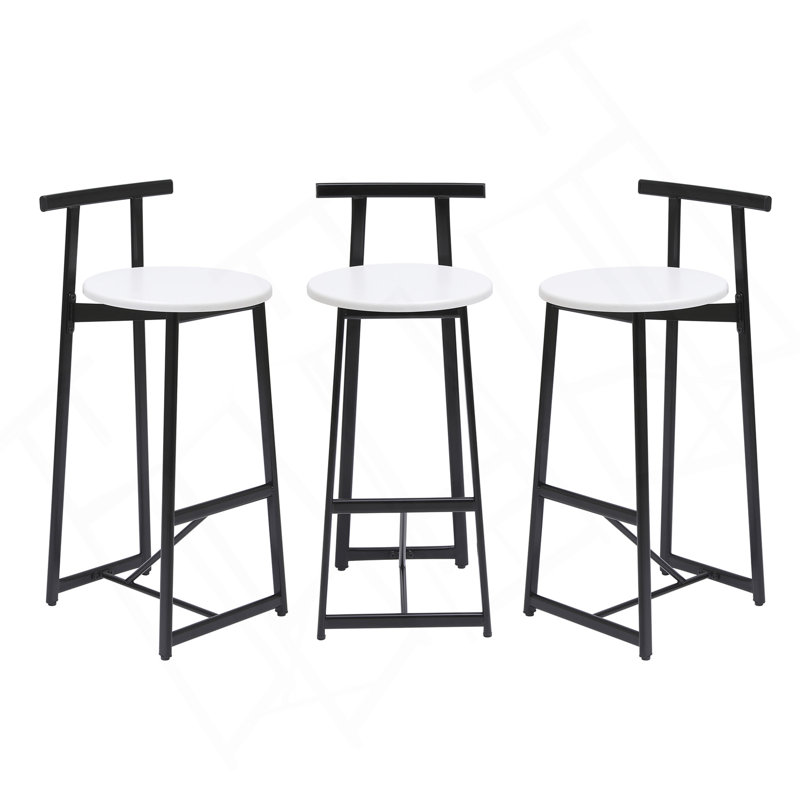 Ensemble de 3 tabourets de bar avec dossier pour la salle à manger (noir et blanc) avec tabourets de bar et îlot de cuisine