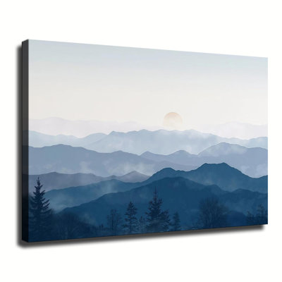 Toile imprimée représentant les montagnes Blue Ridge, paysage encadré, art mural panoramique bleu marine prêt à accrocher