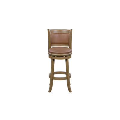 Pemberly Row 26" Wood & Faux Leather Swivel Counter Stool in Sandrift/Caramel
