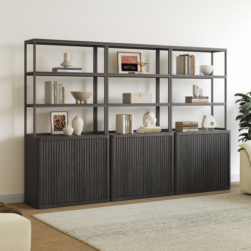 Bibliothèque à 5 niveaux avec tablettes réglables H 70,8 po x l 34,6 po Cesiro, Aulne gris foncé, 2 Pieces