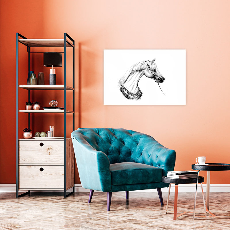 Dessin artistique de cheval, croquis 16, portrait de cheval rétro coloré et abstrait, impression d'art mural en paysage
