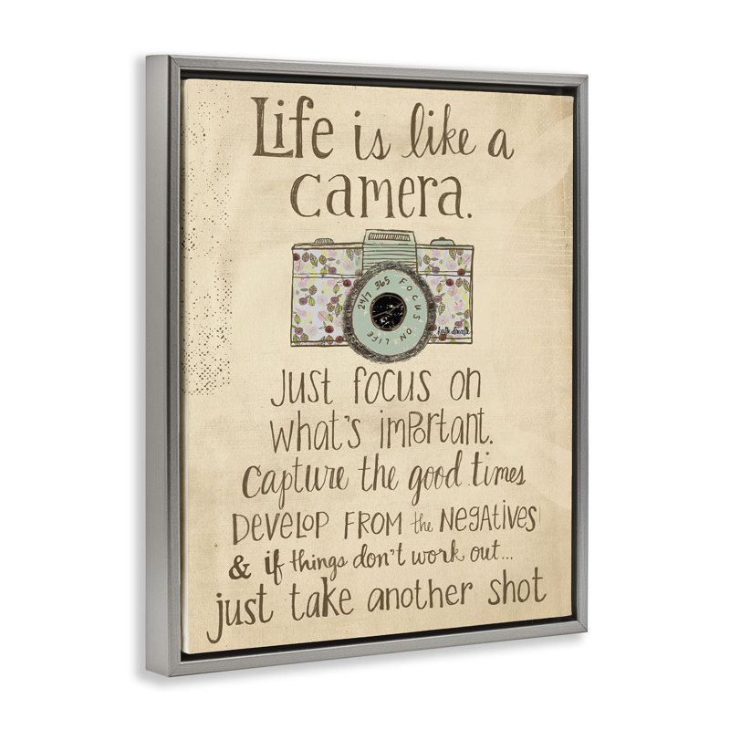 «Life Is Like A Caméra», art mural encadré sur toile flottante à grain brun par Katie Doucette mwp-144, H 31 po x l 25 po