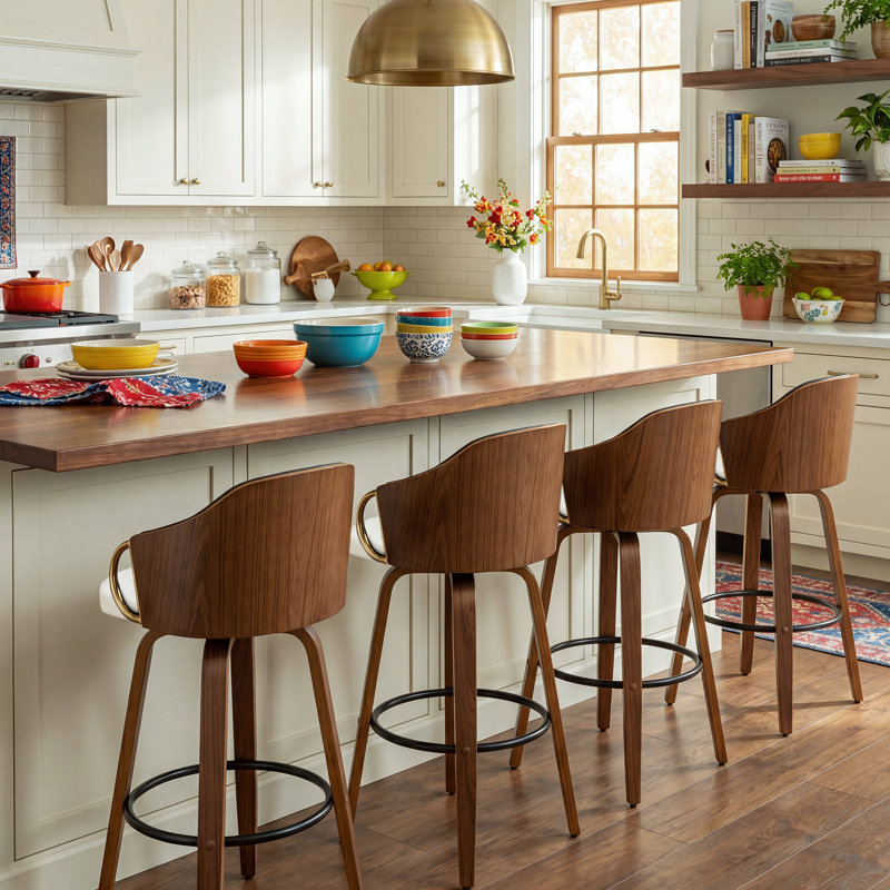 Ensemble de tabourets de bar pivotants en cuir Ketner, Beige, 4, Counter Stool (25” Seat Height)