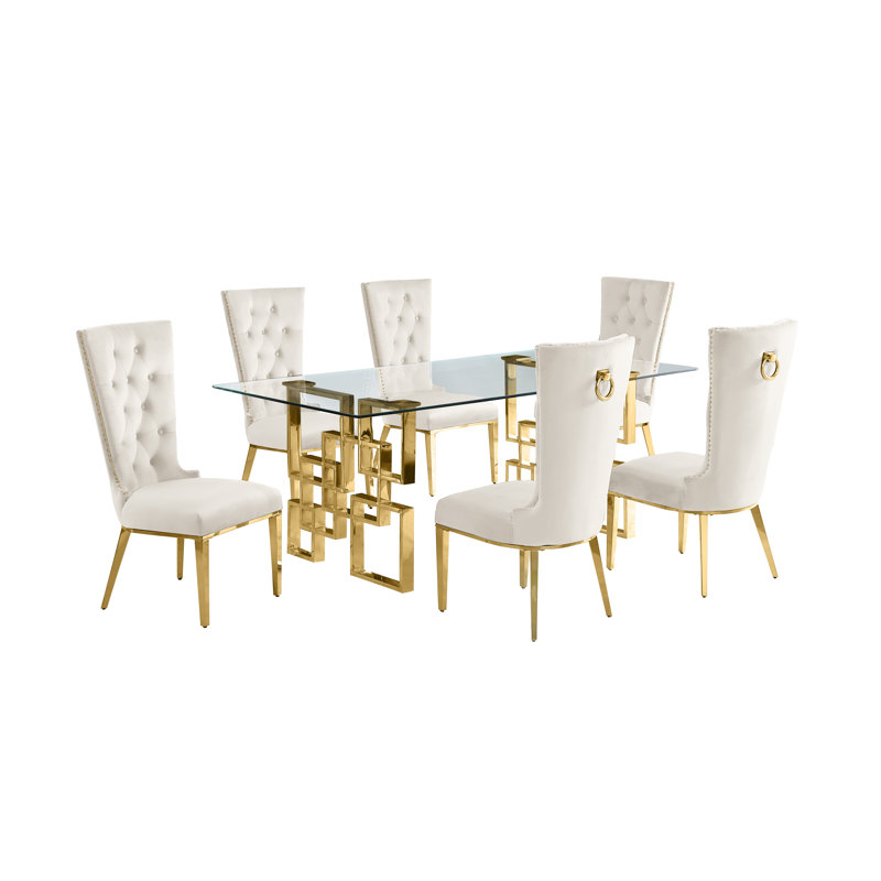 5 pièces Ensemble repas, 7, Crème / doré