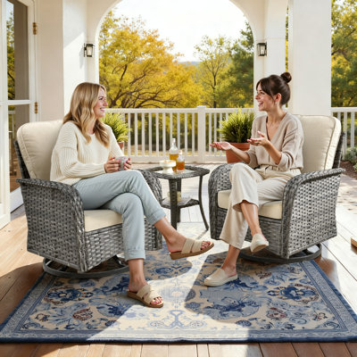 Allcot 5 - Person Wicker Outdoor Conversation Set, Patio Swivel Chair Set with Lighted Coffee Table and Cushions