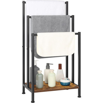 Porte-serviettes sur pied, porte-serviettes sur pied pour la salle de bain, porte-serviettes sur 3 niveaux, porte-serviettes sur pied, porte-serviettes en métal, porte-couvertures pour chambre à coucher, rustique