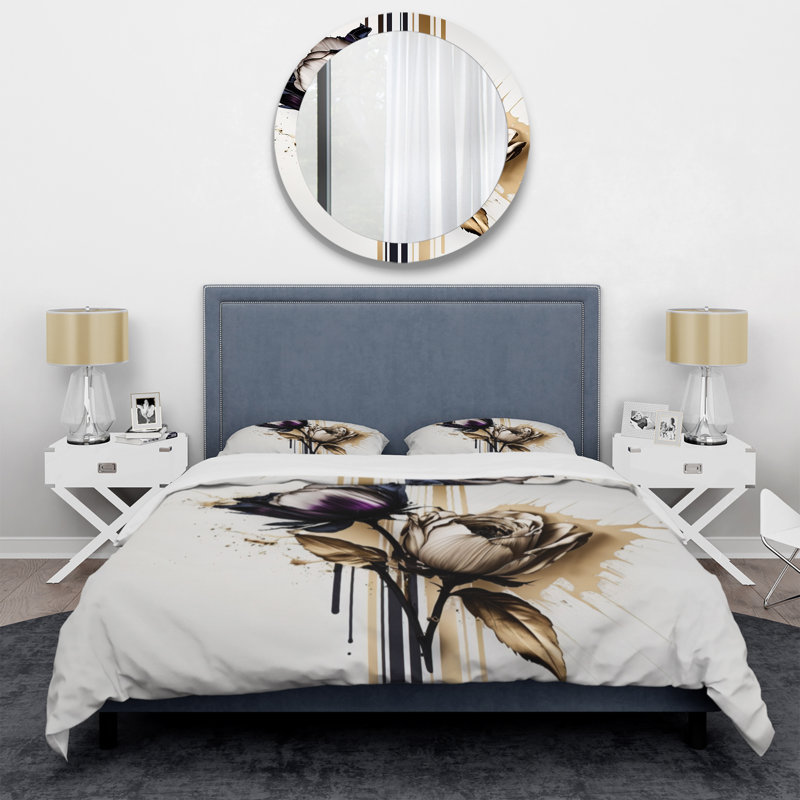 Fleur mauve sur peinture abstraite III - ensemble de housse de couette floral - microfibre de polyester