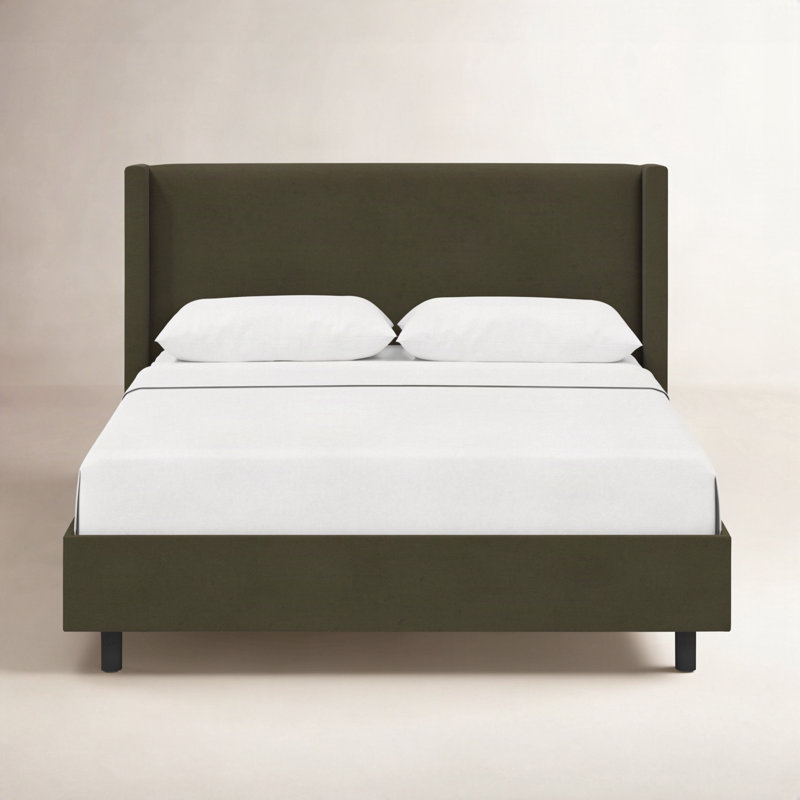 Hanson Upholstered Wingback Platform Bed, Classic Loden Velvet, Full
