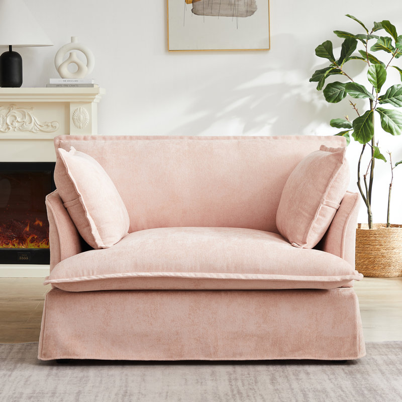  Fauteuil d'appoint surdimensionné 47,2 po, fauteuil en chenille avec siège large et profond, coussins décoratifs, canapé de salon moderne, rose
