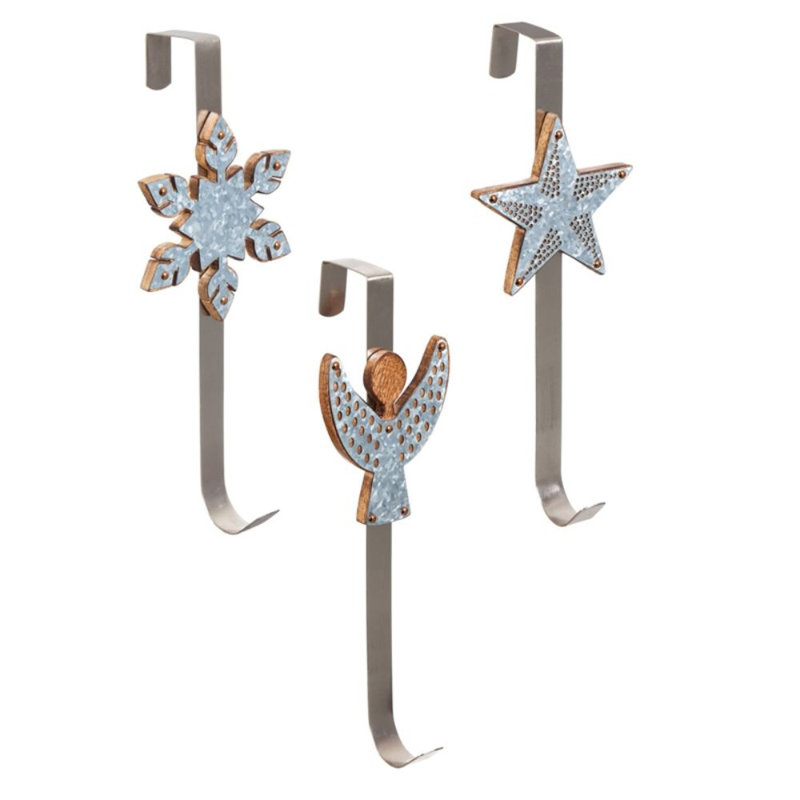 Accessoires de flocon de neige en métal et en bois ange et étoile dans un accessoire suspendu cdu