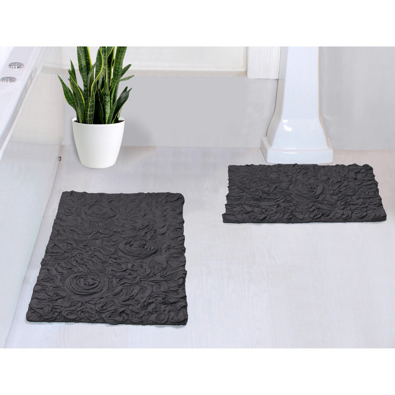 Tapis 100% coton lavable à la machine de la collection Bell Flower (ensemble de 2), Gris