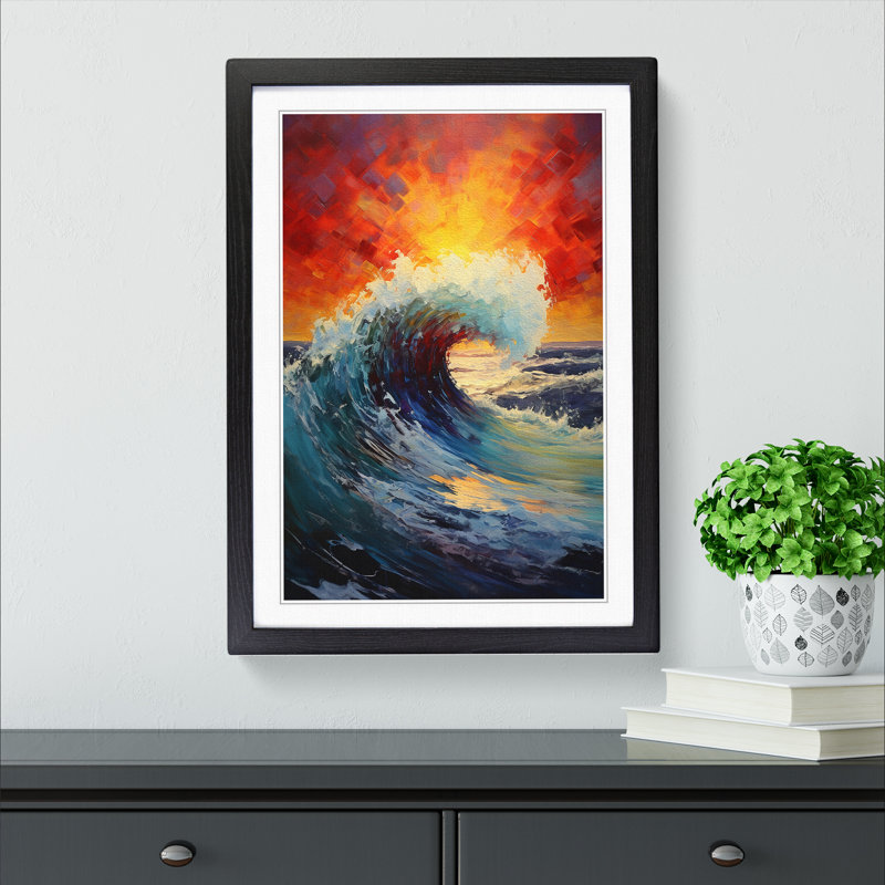 Ocean Expressionism No.2 - Single Picture Frame Print on Wood, Black , 34cm H x 25cm W x 2cm D