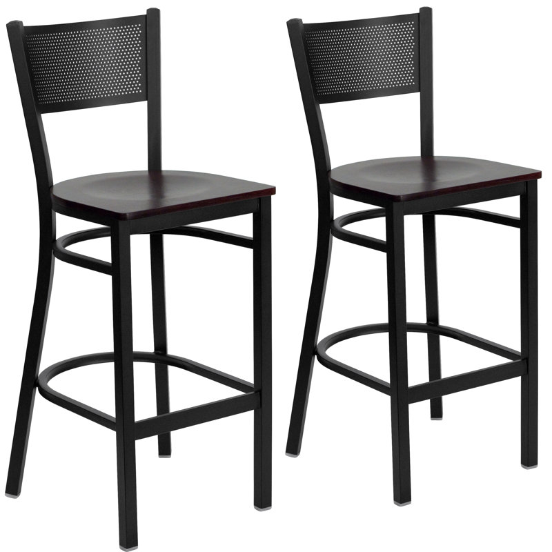 Tabouret de bar en métal Miranda, Acajou, 2
