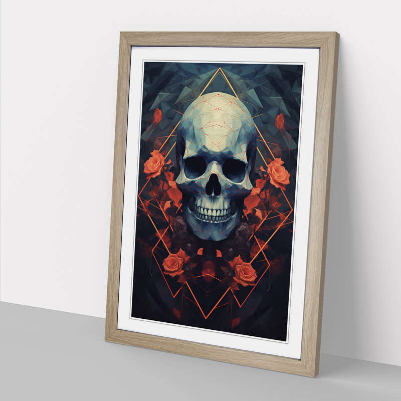 Skeleton No.2 - Single Picture Frame Print on Wood, Oak Framed, 64cm H x 46cm W