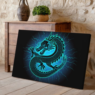 Canvas Create A Striking Illustration Of A Stylized Dragon Featuring Intricate Wall Art Black Lines And Sharp Angular Shapes That Form Canvas Wall Art