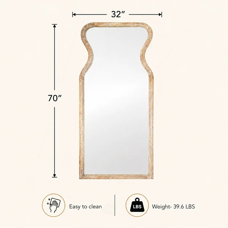 Miroir mural décoratif pleine longueur avec cadre en bois de manguier 70 po