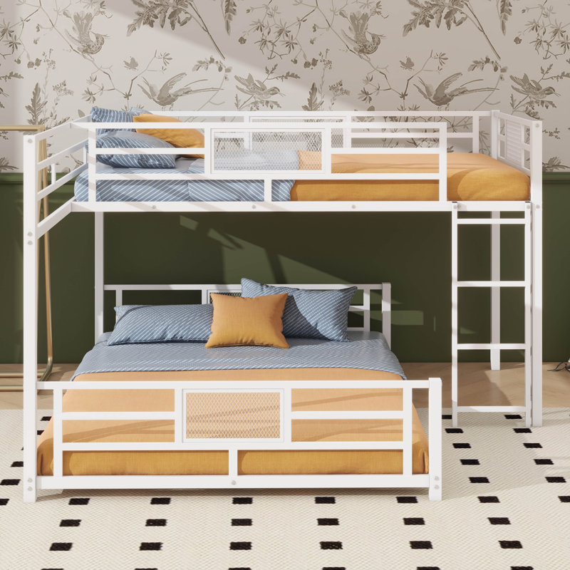 Twin over Full  Space-Efficient L-Shaped Metal Bunk Bed, White