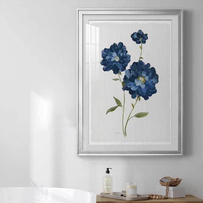 «Blue Mums», reproduction encadrée de qualité supérieure - prête à être accrochée, Cadre argenté