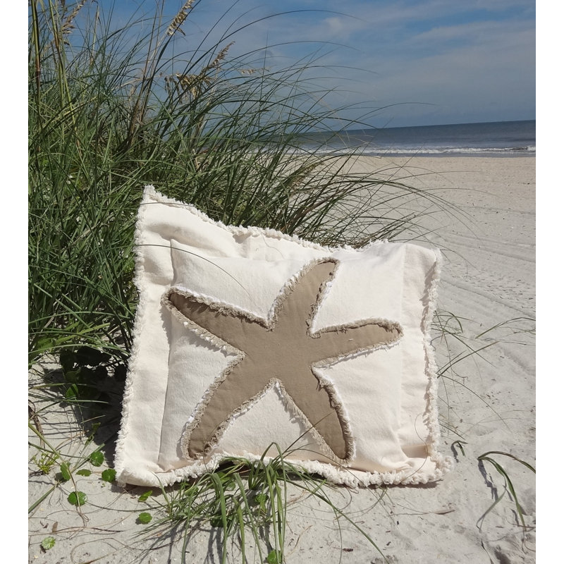 Coussin 100% coton Coastal Frayed, H 20 po x l 22 po, Crème / brun