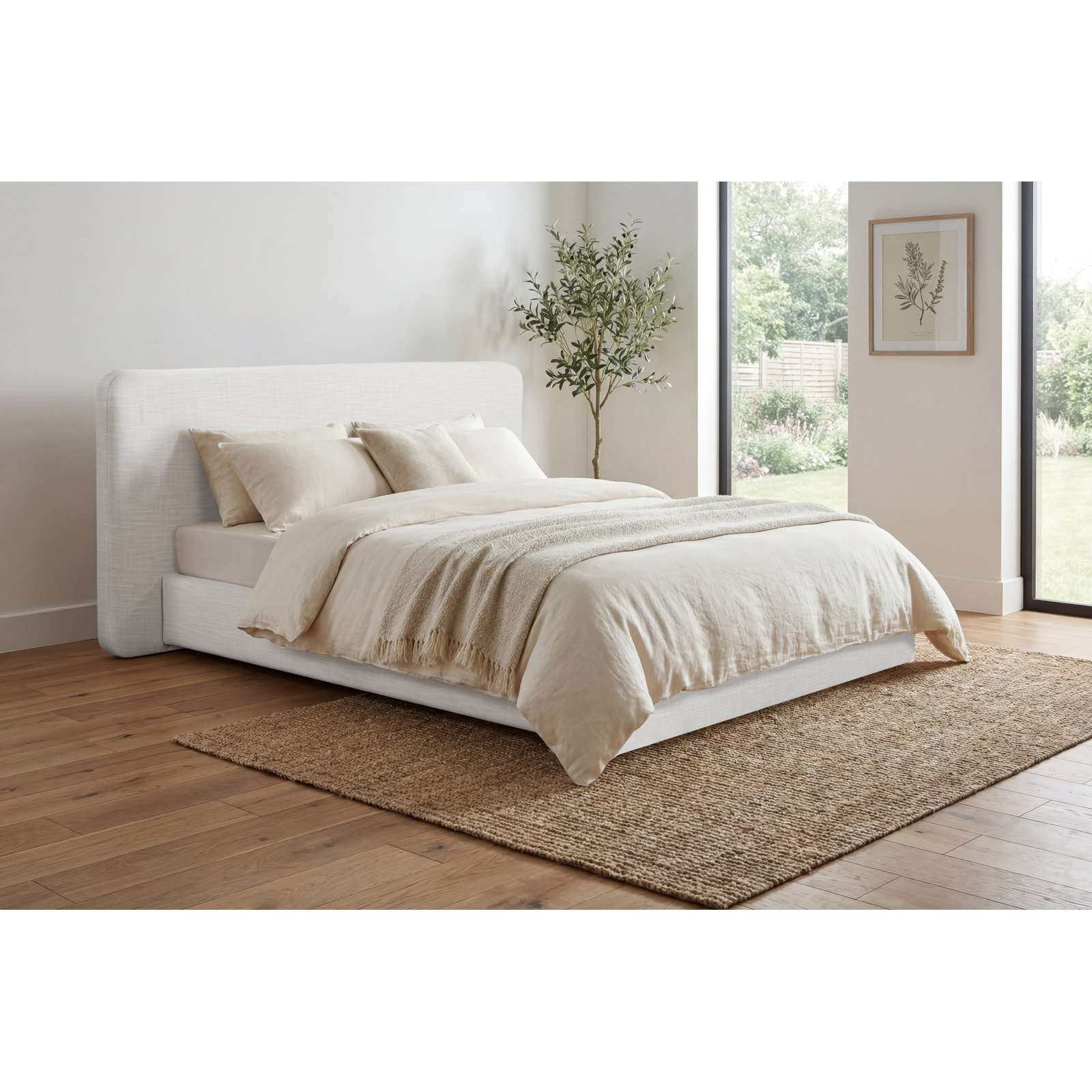 Dalina Upholstered Bed, White Linen, King