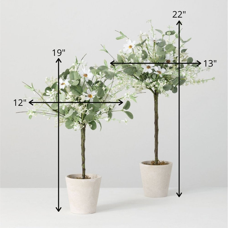 2 topiaires d'eucalyptus artificiels dans un pot