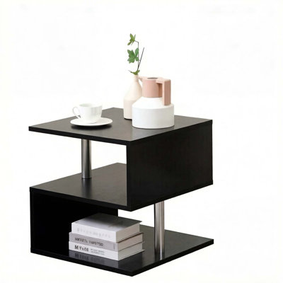 S-Shaped Modern Accent Table with Three-Tier Storage