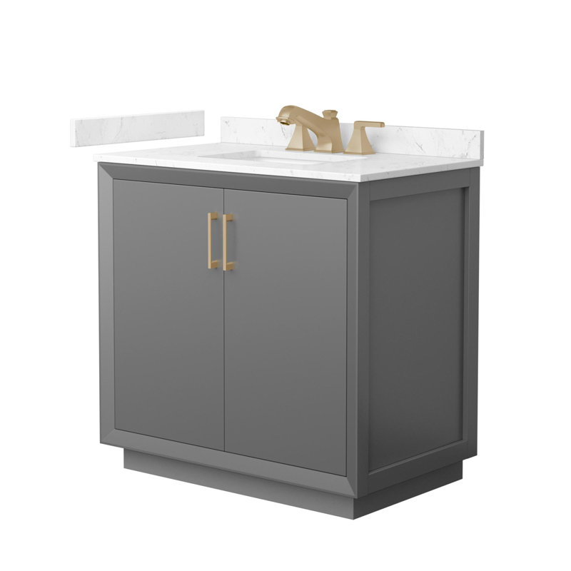 Strada 36" Freestanding Single Bathroom Vanity with Cultured Marble Top, Gray, Satin Bronze