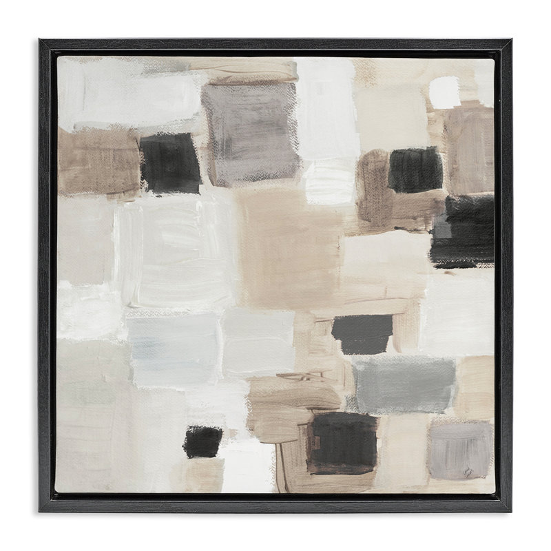 «Neutral Square Patchwork Canvas Wall Art» par Lanie Loreth, Cadre flottant noir de jais, H 25 po x l 25 po