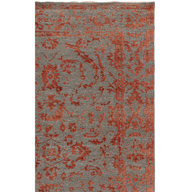 Rectangle Centennial Floral Hand-Knotted Cotton/Viscose Area Rug in Gray/Red, Rectangle 6' x 9'
