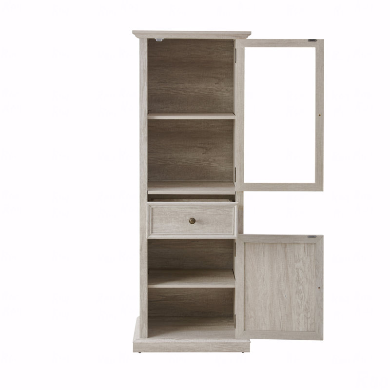 Armoire de rangement, moderne, vitrée, porte vitrée, haute avec portes et tablettes - Buffet autoportant polyvalent avec tiroir