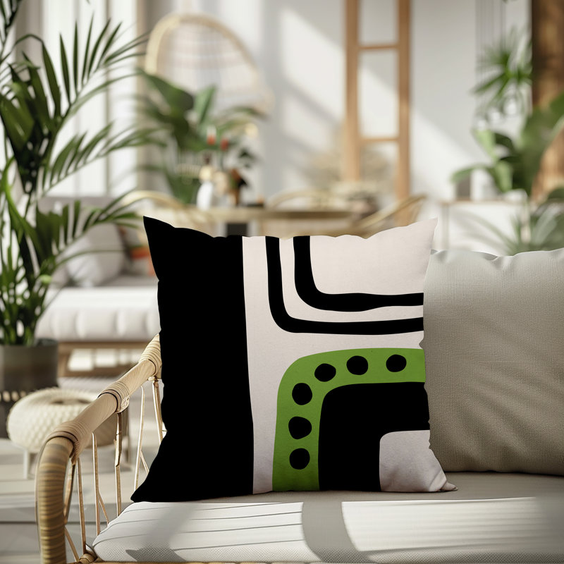 Oreiller carré réversible intérieur / extérieur Tobe Minimalist, H 17 po x l 17 po, Chartreuse / noir / blanc cassé