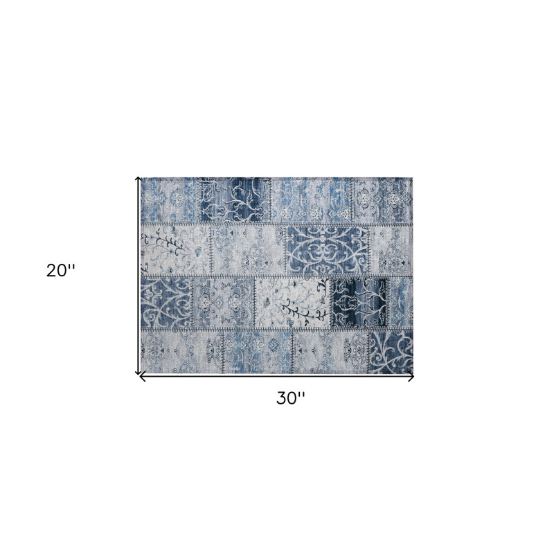 2' X 3' Denim Blue Patchwork Washable Non Skid Indoor Outdoor Area Rug
