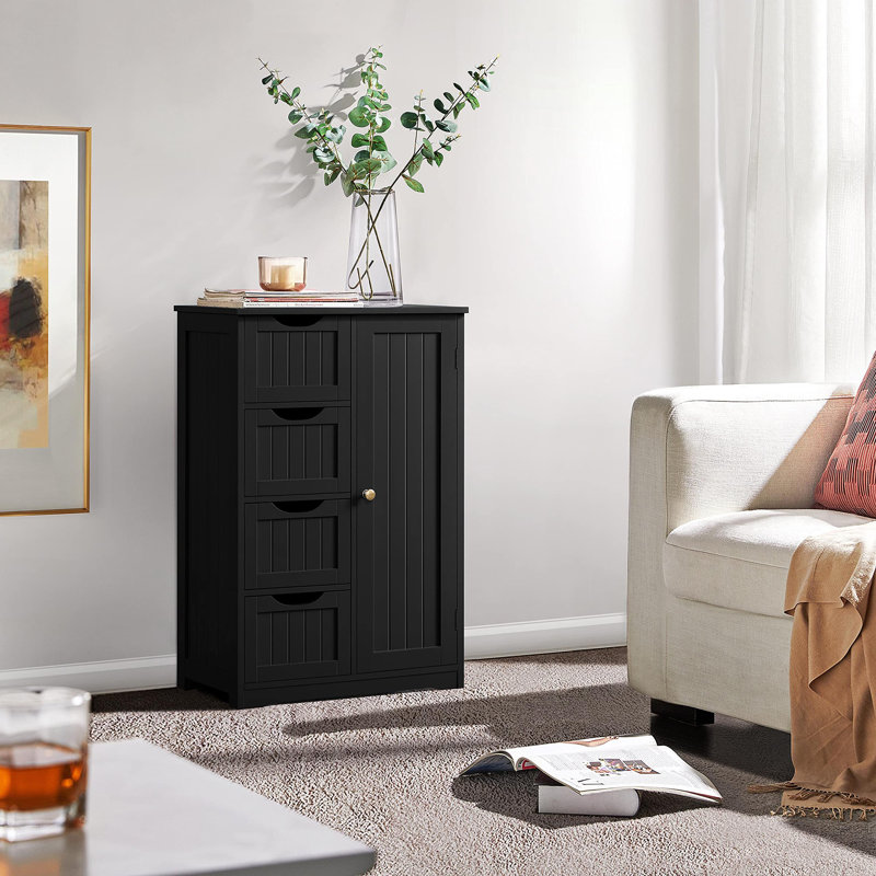 Armoire de rangement en bois avec 4 tiroirs et 1 armoire, Noir