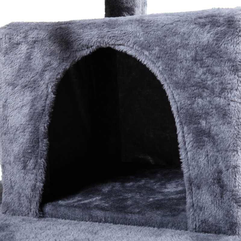 Grey Double - Layer Cat Tree Featuring House And , Made Of Particleboard Flannel, 19.7 Inches Deep, 17.7 Wide, 34 High, 25.71 Lbs, Secure Build, Two Sleeping Zones, On Top, Easy To Follow Assembly