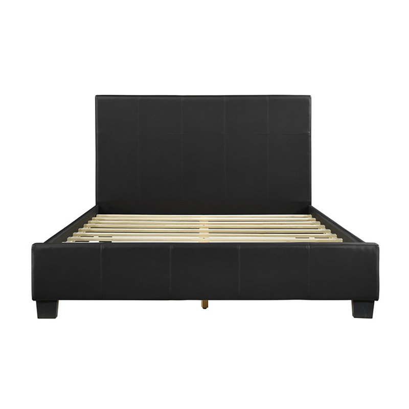 Saelah Platform Bed, Faux Leather Upholstery, Wood Frame, Queen, Black