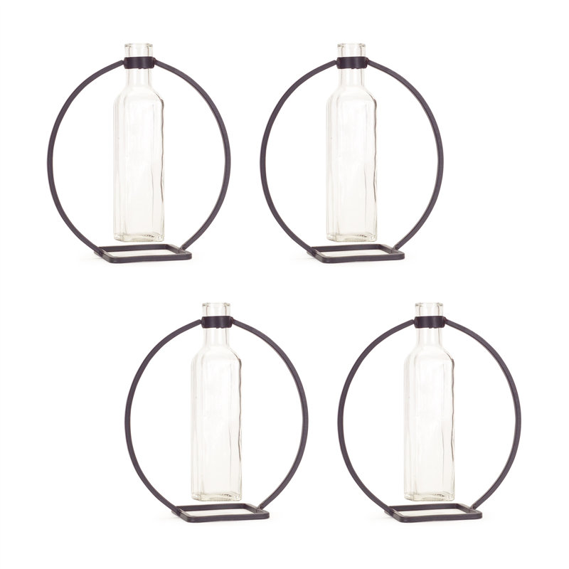 Ensemble de quatre vases muraux ronds en métal gris
