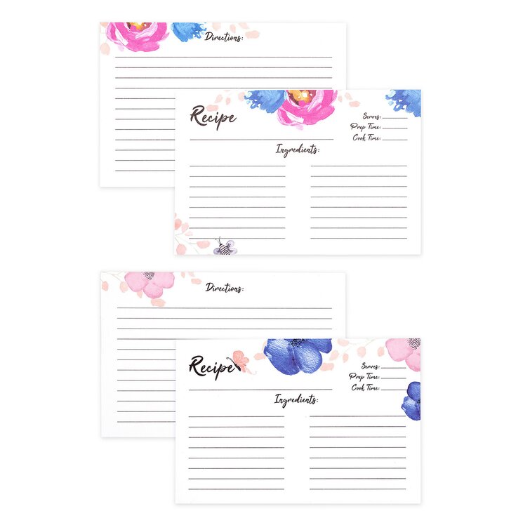 Outshine Premium 4 x 6 Recipe Cards with 4 Dividers, Floral Design (Set of 104)