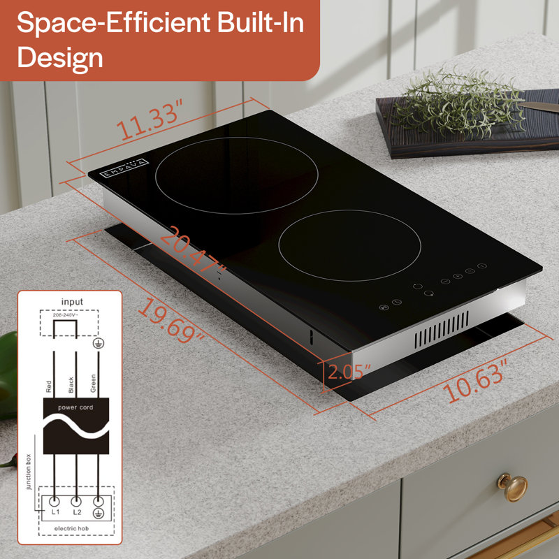 11.34" Electric Cooktop with 2 Burners, Radiant Electric Cooktop, Black