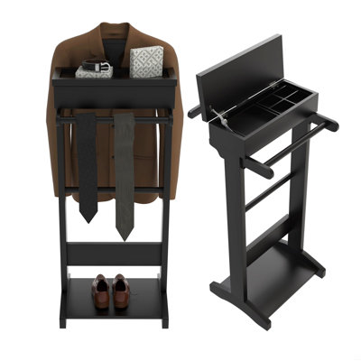 Portable Garment Rack,Clothes Valet Stand With Storage Organizer