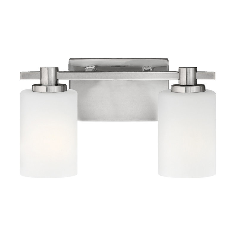 Karlie 2-Light Bath Vanity Fixture with Etched Opal Cylindrical Shades, Brushed Nickel