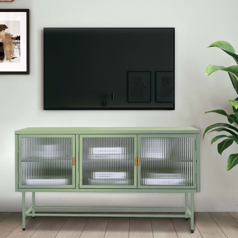 Meuble télé avec armoire de rangement fermée, Or, Vert