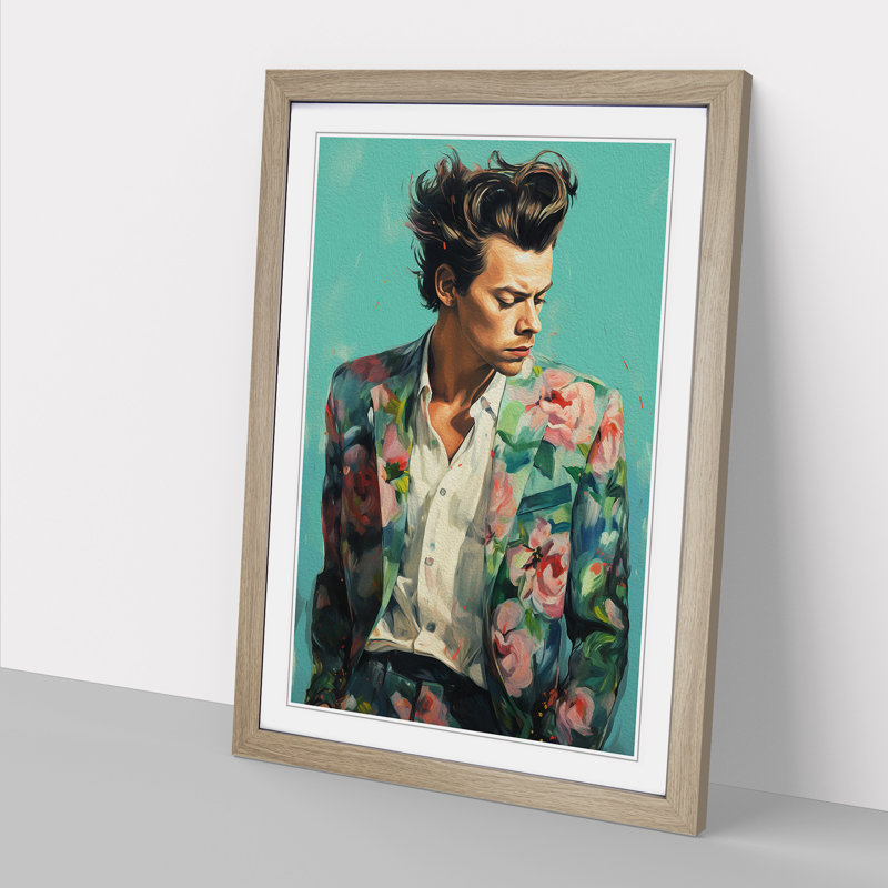 Harry Styles Tachisme - Single Picture Frame Print on Wood, 34cm H x 25cm W x 2cm D, Oak