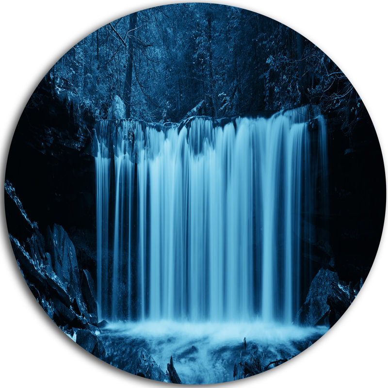 Chutes d'eau en bois noir et blanc - impression de paysage, H 23 po x l 23 po x p 1 po, Métal