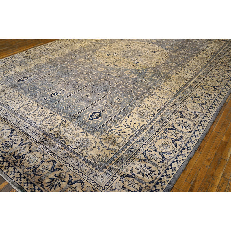 Antique Large Indian Floral Medallion Hand Knotted Pile Rug