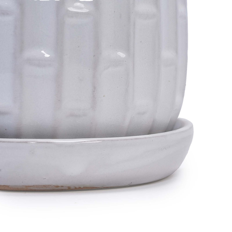 Set of 2 Ceramic Flowerpot, 7" Modern Planter for Patio, Garden, Windowsill, White