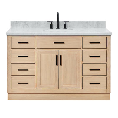 Meuble-lavabo simple en bois massif 54 po avec lavabo en marbre Carrara de 1,5 po Thornaby