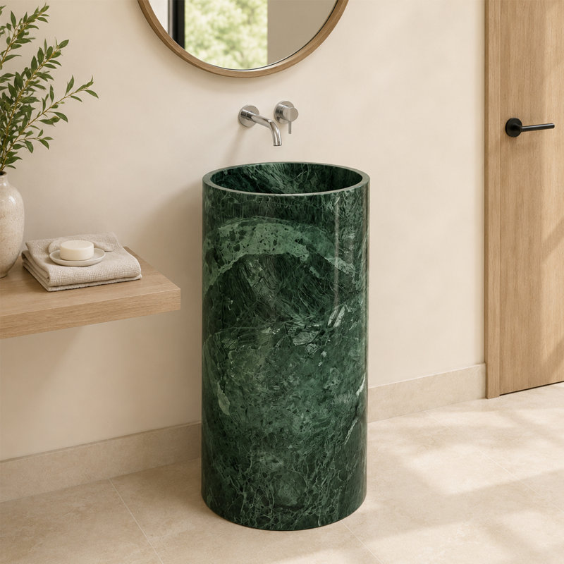 Natural Green Marble Pedestal Bathroom Sink