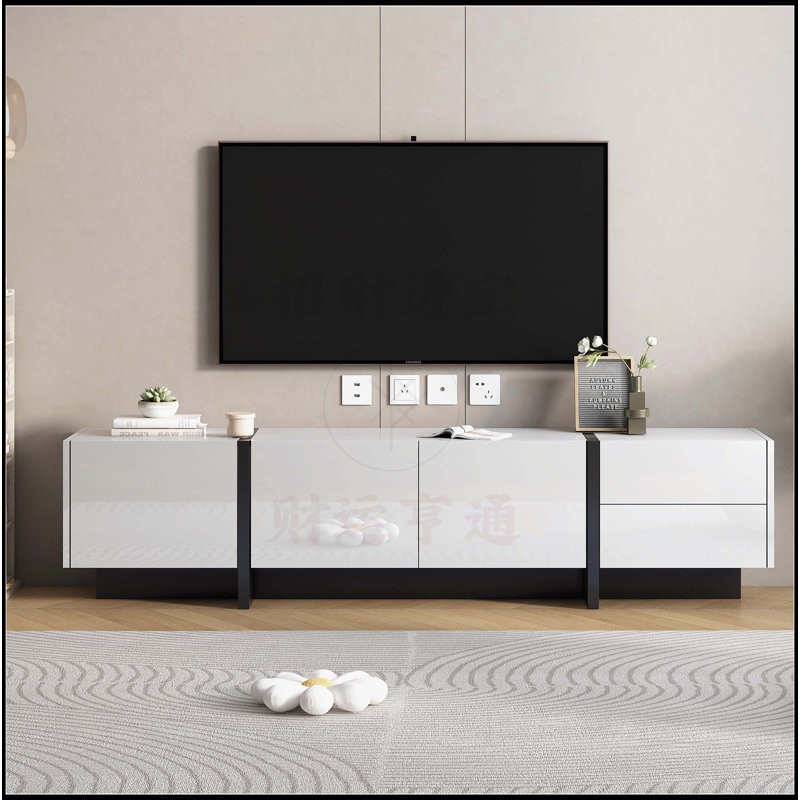 Contemporary Rectangle Design TV Stand, White/Black