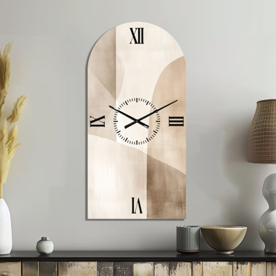 Beige Minimal, formes neutres en équilibre I - Horloge murale scandinave silencieuse en métal arqué
