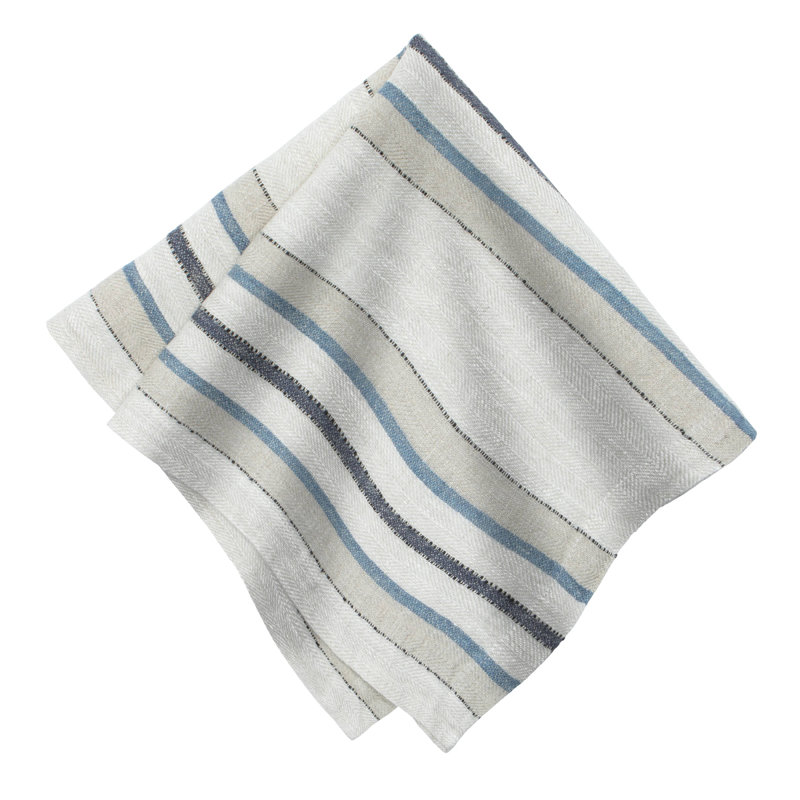 Serviette lin rayée, Naturel / bleu